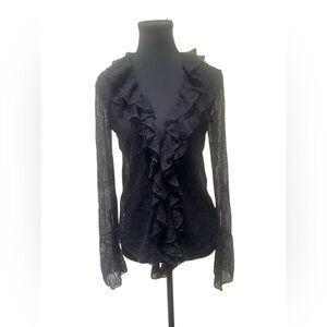 Mango Black Lace Ruffle Blouse GUC 4